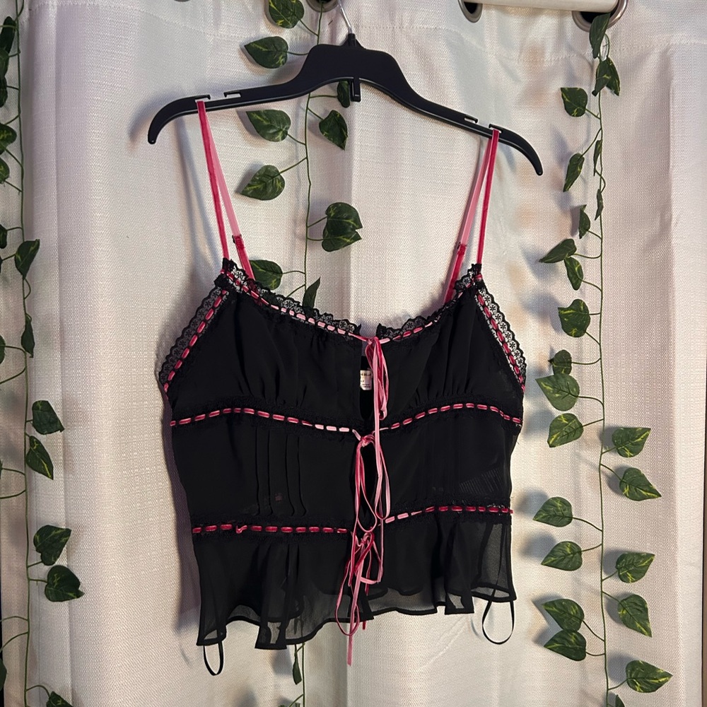 black tank with pink velvet detail